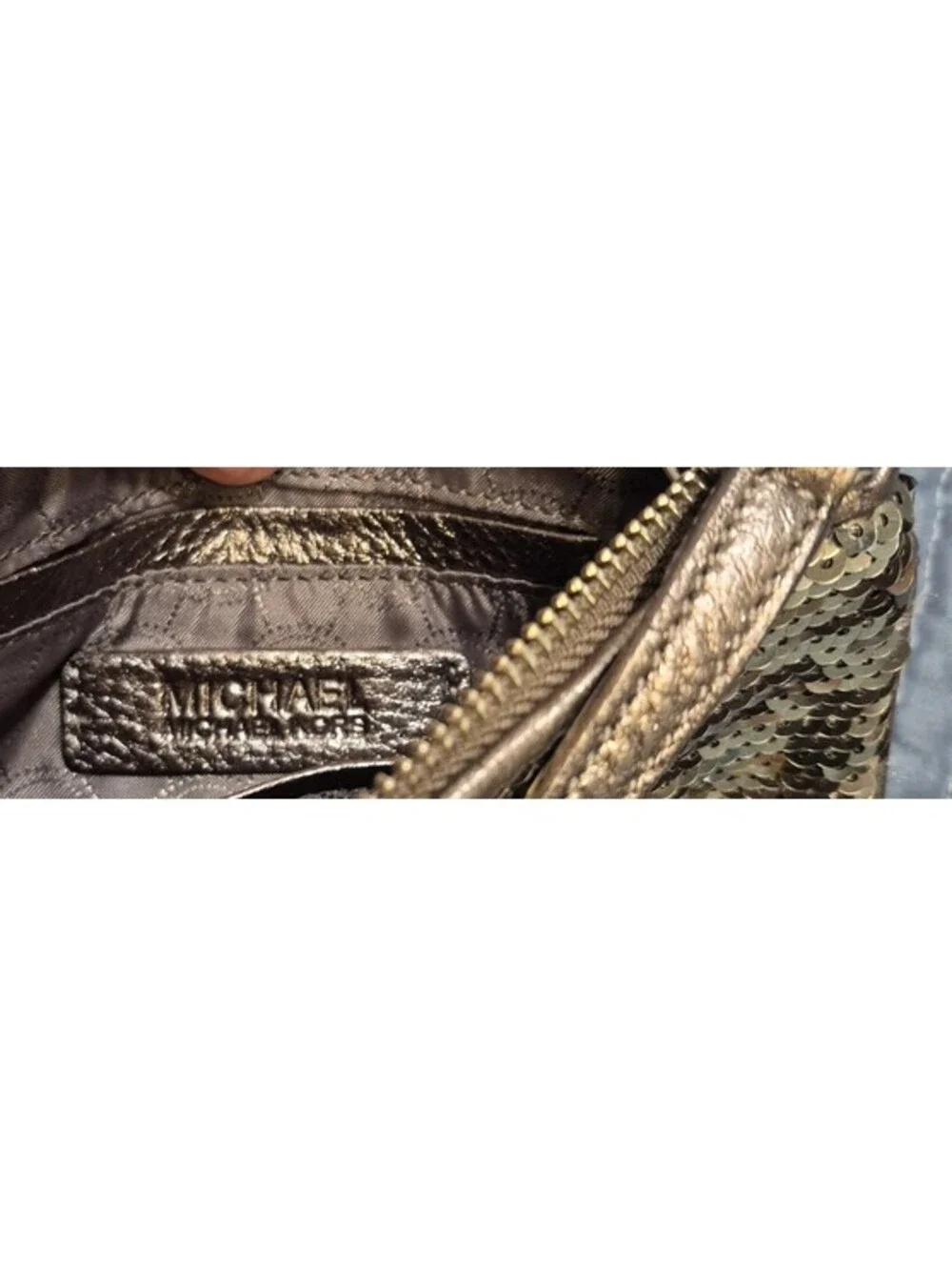 Michael Kors Silver Metallic Sequin Wristlet Zip Clutch